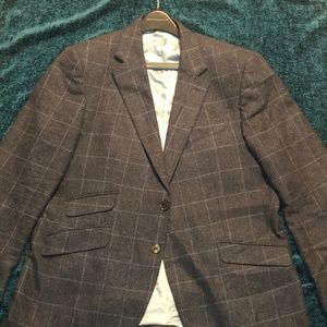 CHARLES TYRWHITT CASHMERE BLEND TWEED JACKET  Blue Windowpane Size 44R